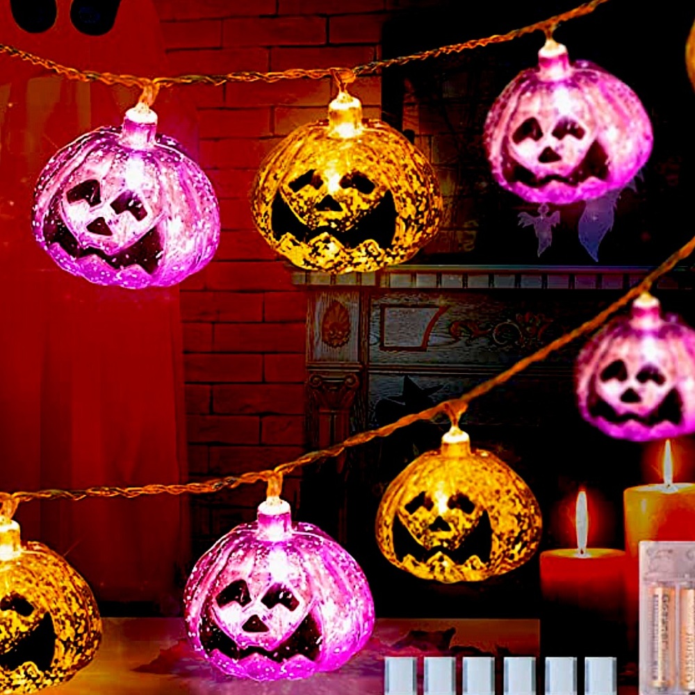 🎃*NWT* Purple & Orange 9ft‎ Jack-O-Lantern String Lights